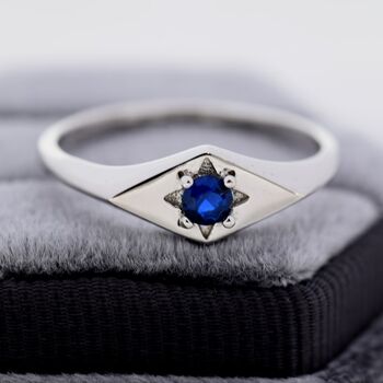 Sapphire Blue Starburst Rhombus Kite Signet Ring, 3 of 11