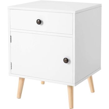 White Side End Table Nightstand With Drawer And Cabinet, 2 of 8