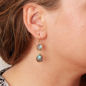 Grey Labradorite Double Gemstone Dangle Earrings, 3 of 12