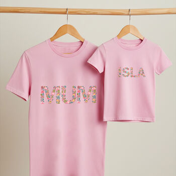 Personalised Mother's Day Mummy And Me Matching T Shirt / Top Set Floral, 2 of 4