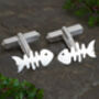 Fish Bone Cufflinks In Solid Sterling Silver, thumbnail 1 of 3