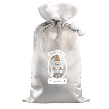 Personalised Silver Grey Gonk Pom Pom Christmas Sack, 5 of 5
