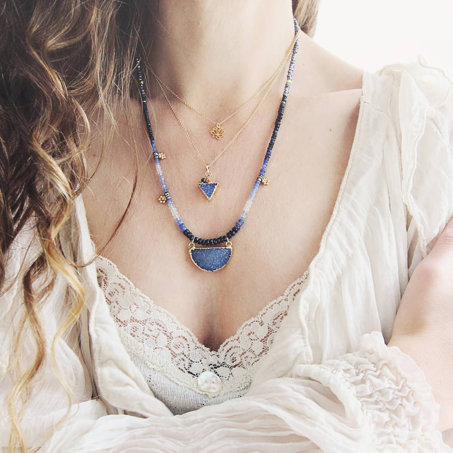 Blue Druzy And Sapphire Triangle Necklace, 1 of 10