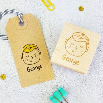 Personalised Man Boy Character Rubber Stamp, 2 of 6