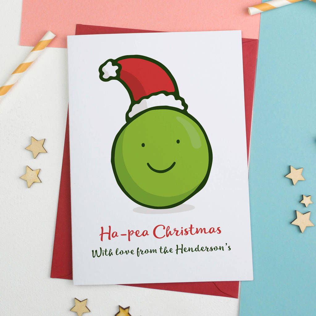 Personalised Pea Christmas Card Single And Packs, 1 of 2
