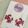 Red Crab Resin Glitter Earrings / Cancer Zodiac Jewellery / Gift For Crab Lovers, thumbnail 2 of 5
