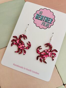 Red Crab Resin Glitter Earrings / Cancer Zodiac Jewellery / Gift For Crab Lovers, 2 of 5
