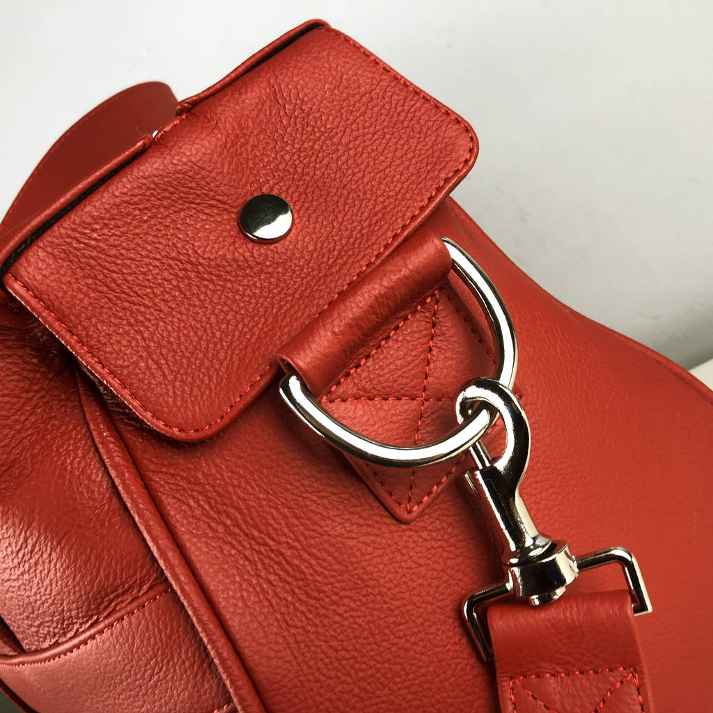 personalised handcrafted red leather overnight bag by freeload ...