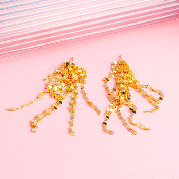 Disco Drop Chain Earrings In Silver Of Gold Plate, 5 of 6