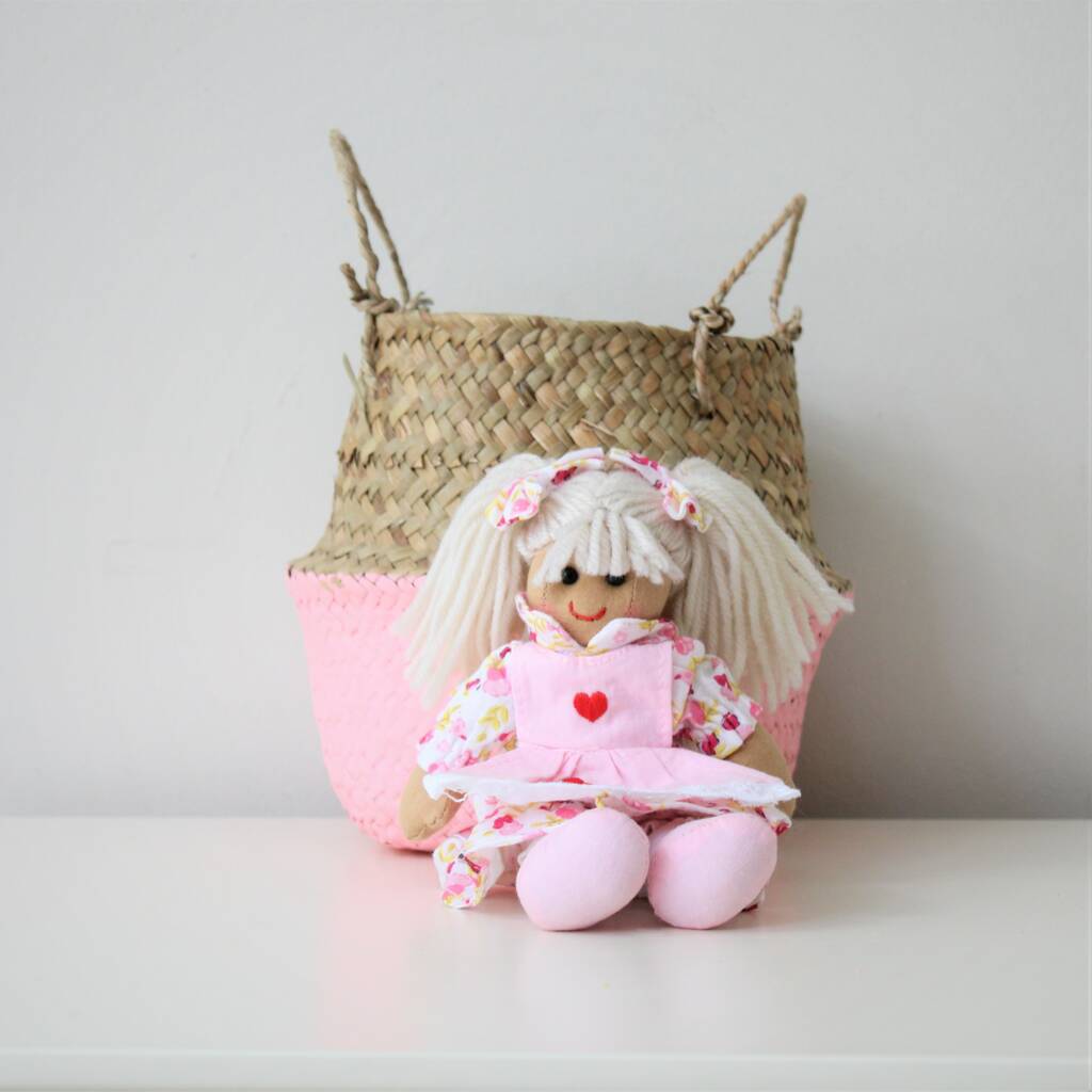 Rag Doll In Pink Carry Basket By Little Ella James