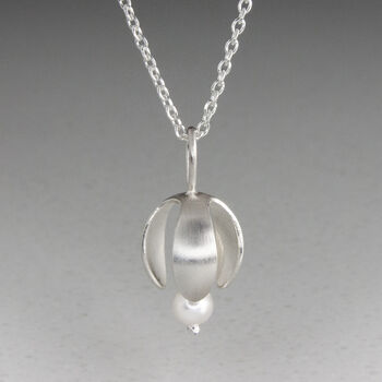 Silver Snowdrop Flower Necklace With Crystal Pearl, 3 of 3