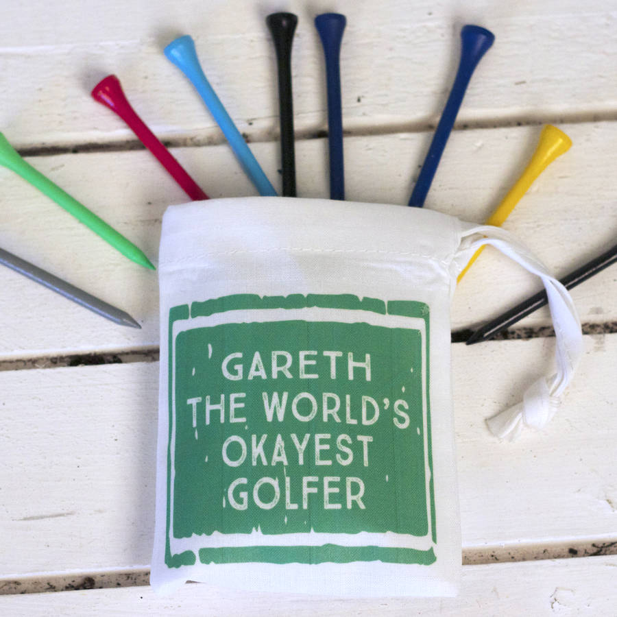personalised 'world's okayest golfer' bag of golf tees by snapdragon