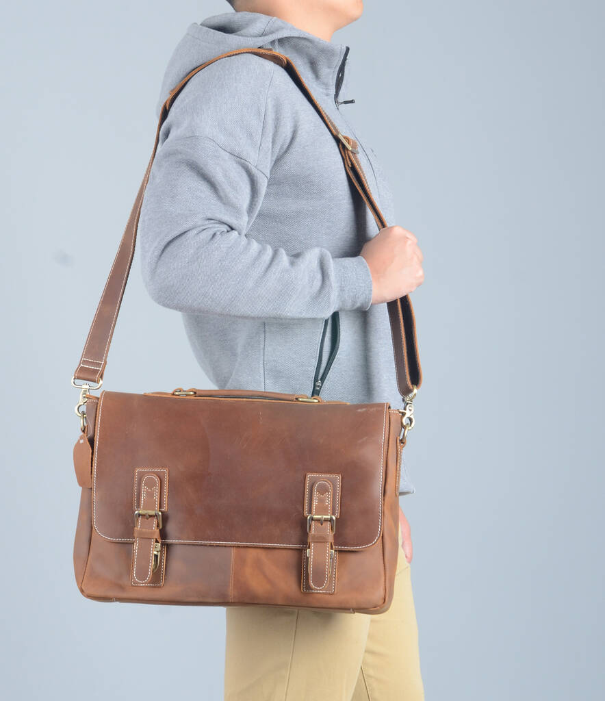 Worn Look Genuine Leather Messenger Bag By EAZO | notonthehighstreet.com