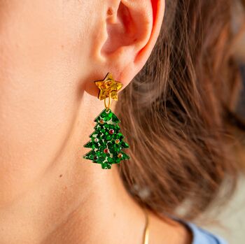 Christmas Tree Earrings, Christmas Statement Earrings, 2 of 5
