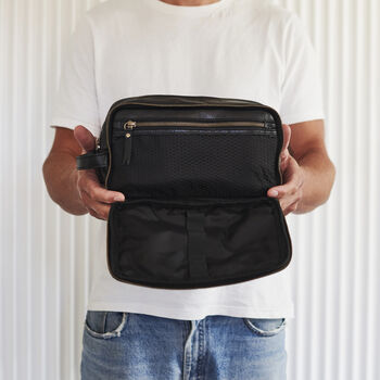 Personalised Fold Out Leather Wash Bag For Men, 6 of 8