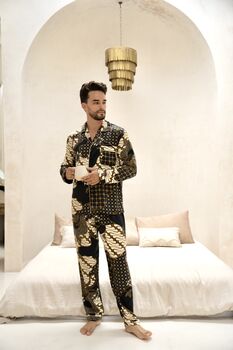 Men’s Black Satin Long Pyjamas, 2 of 8