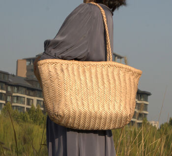 Handmade Woven Leather Tote Shopping Bag, 4 of 12