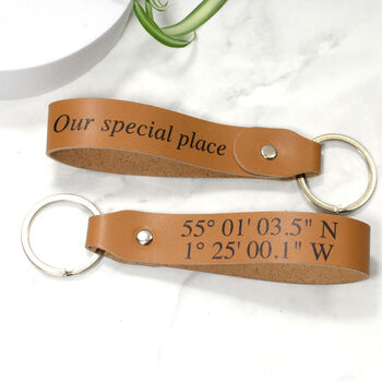 Personalised Leather Coordinates And Message Keyring, 3 of 3