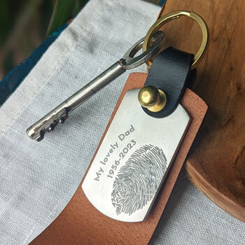 Personalised Fingerprint Leather Case Keyring, 3 of 4