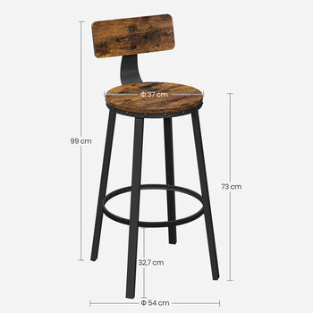 Set Of Two Industrial Brown Bar Stools With Backrests, 7 of 7