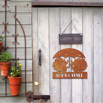 Metal Hedgehogs Welcome Sign Wall Decor Gift Idea, 9 of 10