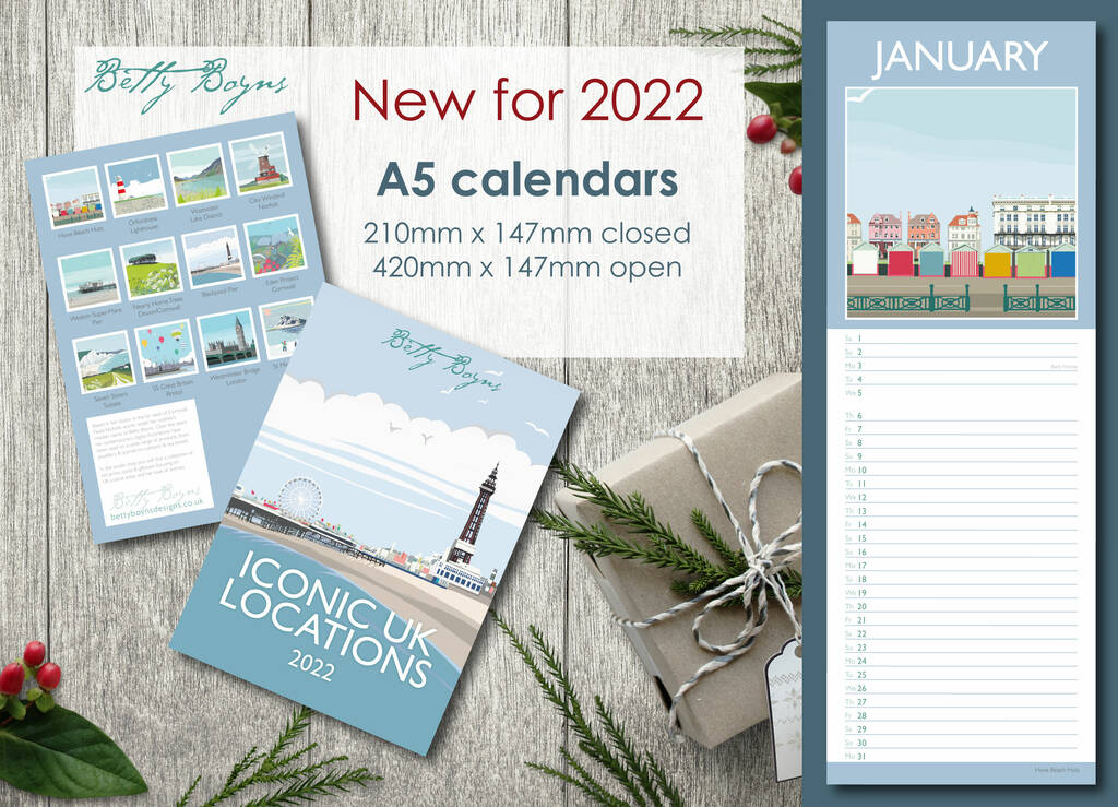 Iconic UK 2022 A5 Calendar By Betty Boyns