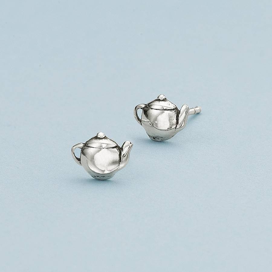Teapot Earrings In Sterling Silver By Lucy Loves Neko