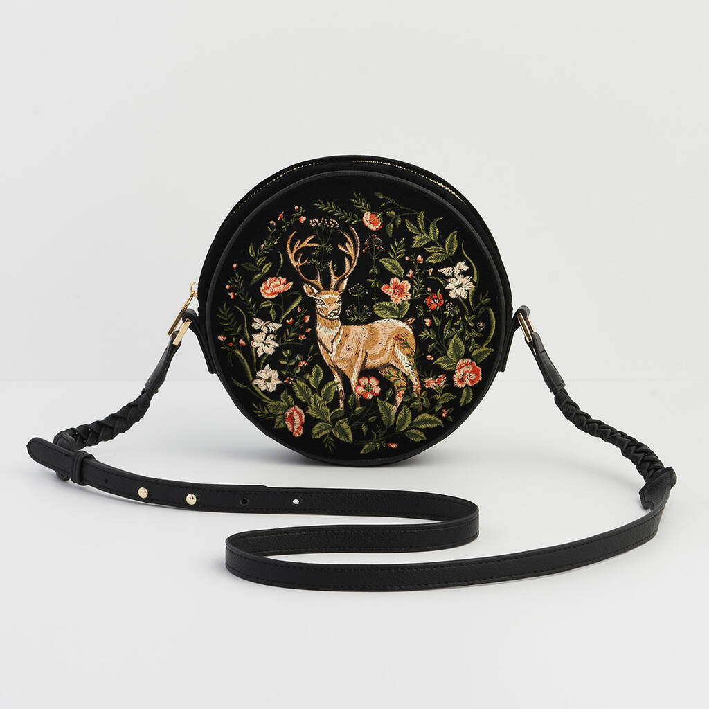 Aurora Fawn Embroidered Black Circle Bag, 1 of 7