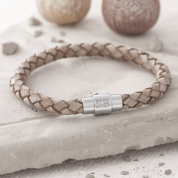 Men's Personalised Clasp Plaited Leather Bracelet, 5 of 11