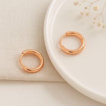 Mini 18ct Rose Gold Plated Silver Huggie Hoop Sleeper Earrings – 10mm, 5 of 5