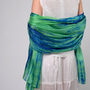 100% Mulberry Silk Scarf, Green And Blue, Aurora Borealis In Gift Box, thumbnail 2 of 10