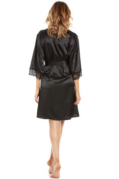 British Made Black Short Satin Dressing Gown With Lace Detail Ladies Size Eight To 28 UK, 4 of 5