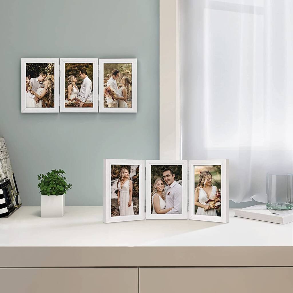 White Triple Picture Frames With 360° Folding Hinge By Momentum