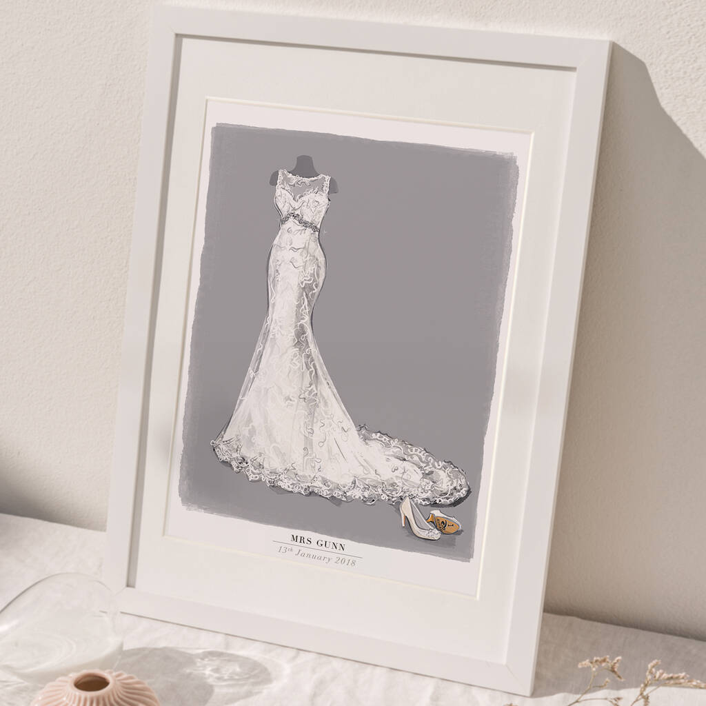 Illustrated Wedding Dress Illustration Portrait, 1 of 10