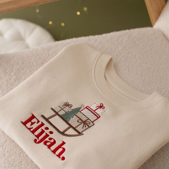 Personalised Children's Christmas Jumper Present Sleigh, 3 of 5