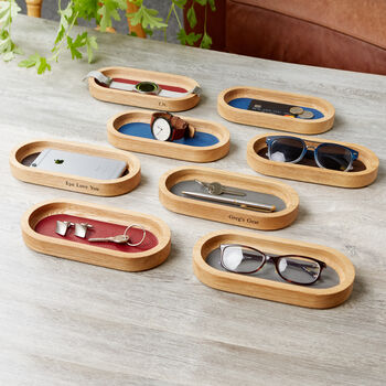 Personalised Glasses Tray Solid Oak And Leather, 8 of 10