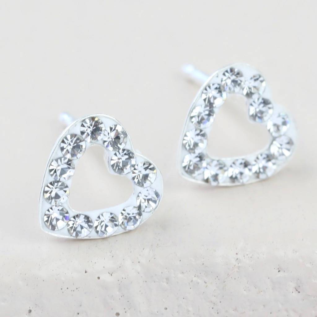 Sterling Silver Diamante Open Heart Stud Earrings By Lisa Angel ...