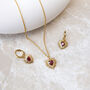 Gold And Red Sacred Heart Necklace And Earrings Set, thumbnail 1 of 8