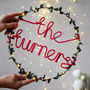 Personalised Holly Family Fairy Light Wreath, thumbnail 1 of 8