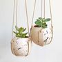 Round Splatter Plant Pot With Leather Hanging Sling, thumbnail 1 of 2