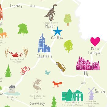 Personalised Cambridgeshire Map: Add Favourite Places, 2 of 3