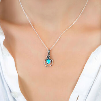 Sterling Silver Blue Opal Flower Necklace, 3 of 10