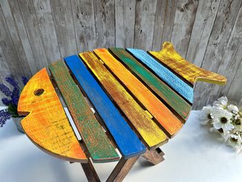 Handcrafted Multicoloured Wooden Fish Mini Stool Table, 7 of 12