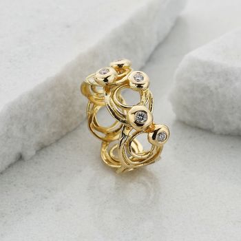 Wide Swirly Gold And Diamond Ring, 4 of 5