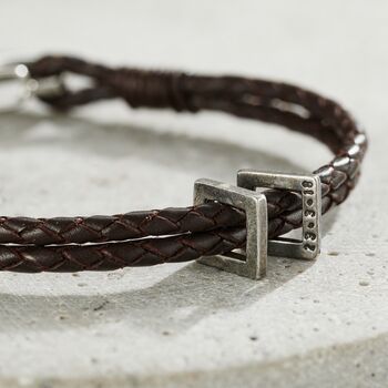 Men's Personalised Leather Strap Square Charm Bracelet, 2 of 4