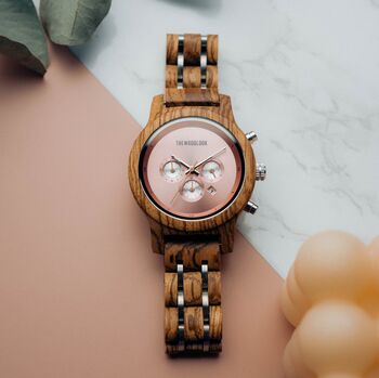 Personalised Pink Wooden Watch For Women – Personalised Natural Wood Timepiece, 5 of 8