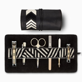Leather Travel Grooming Roll Manicure Set, Black, 3 of 6
