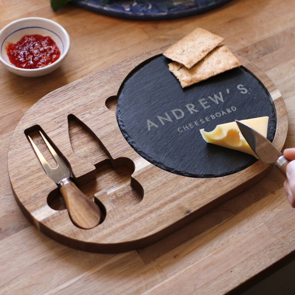 Personalised Slate Cheese Board And Knife Set By The British Belt