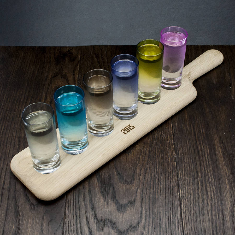 Set Of Six Shot Glasses And Personalised Paddle Board By The Letteroom