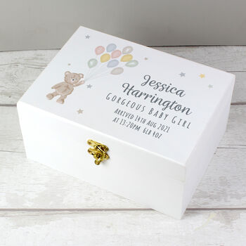 Personalised New Baby Teddy Wooden Keepsake Box, 4 of 4